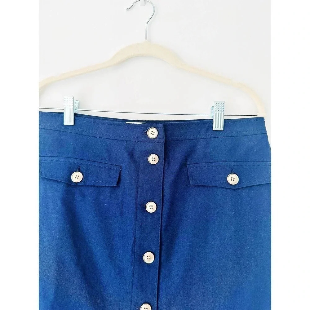 J. Crew Factory Navy Blue Linen Blend Button Front Skirt Size 10 - Picture 4 of 6